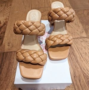 Andi Camel Braided Double Strap Block Heels